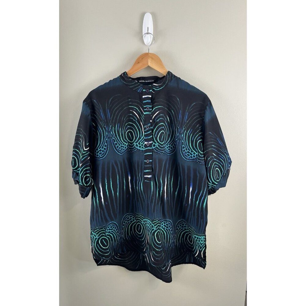 W118 By Walter Baker Womens Sz M Tunic Top‎ Art To Wear Art Teacher Black Green